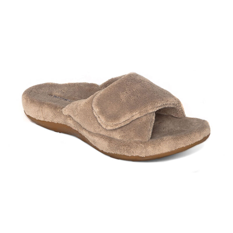 Aetrex Womens Shelby Open Toe Slippers Coffee - 1lLBkJ7QM